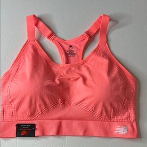 New Balance Medium Impact Neon Coral Racerback Sports Bra Size XXL Fiji Solid